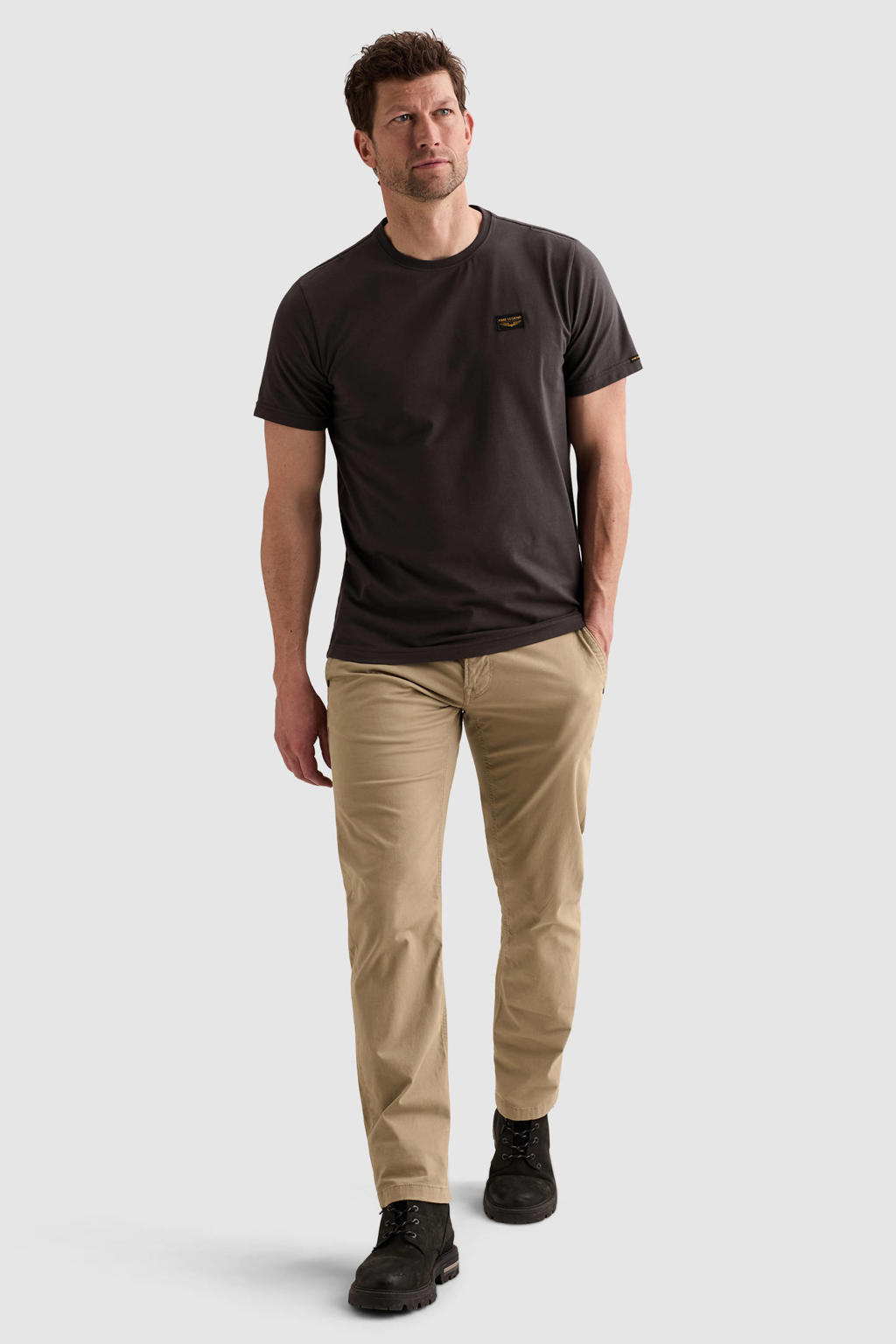 Donkerblauwe heren PME Legend regular fit T-shirt van katoen met effen, korte mouwen en ronde hals