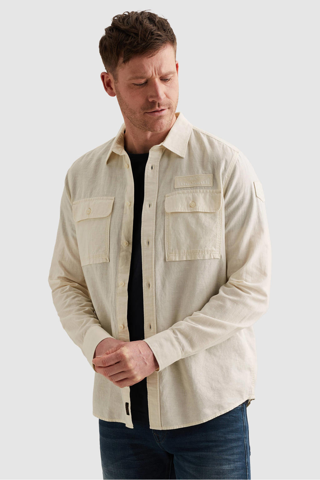 PME Legend regular casual overhemd met linnen ecru