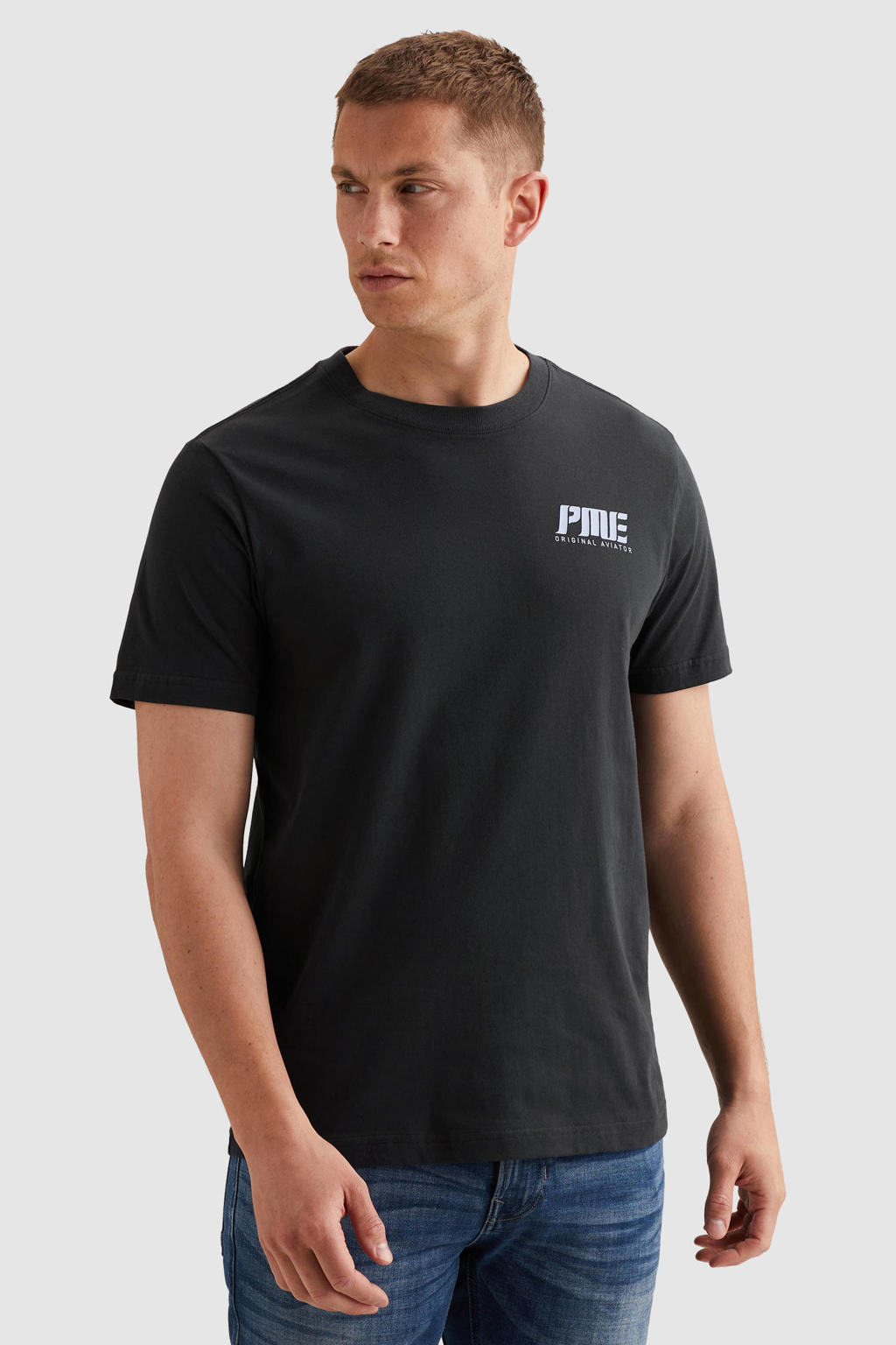 Antraciete heren PME Legend regular T-shirt van katoen met backprint, korte mouwen en ronde hals