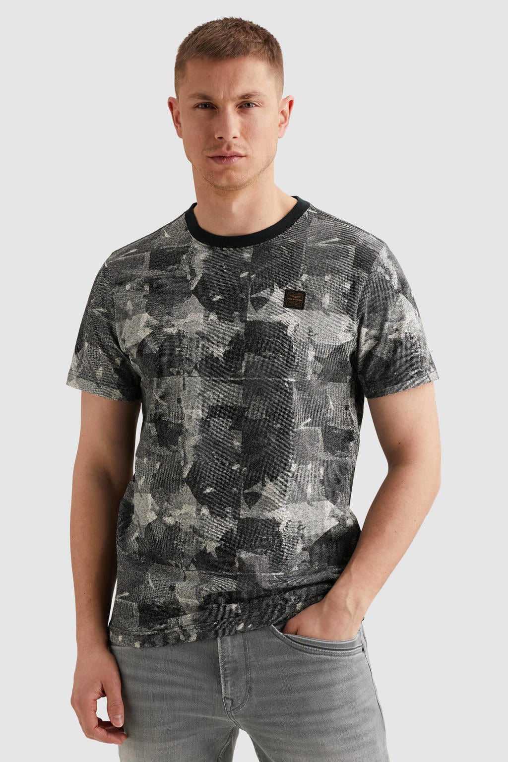 Grijze heren PME Legend regular T-shirt van katoen met korte mouwen en ronde hals