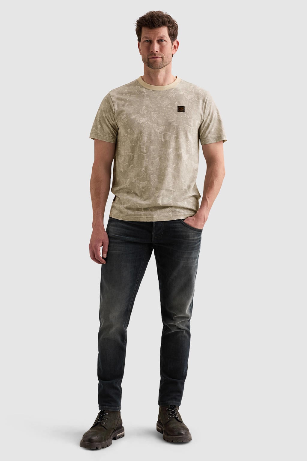 PME Legend regular fit T-shirt met print - gebroken wit