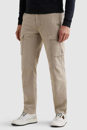 regular cargobroek met linnen beige