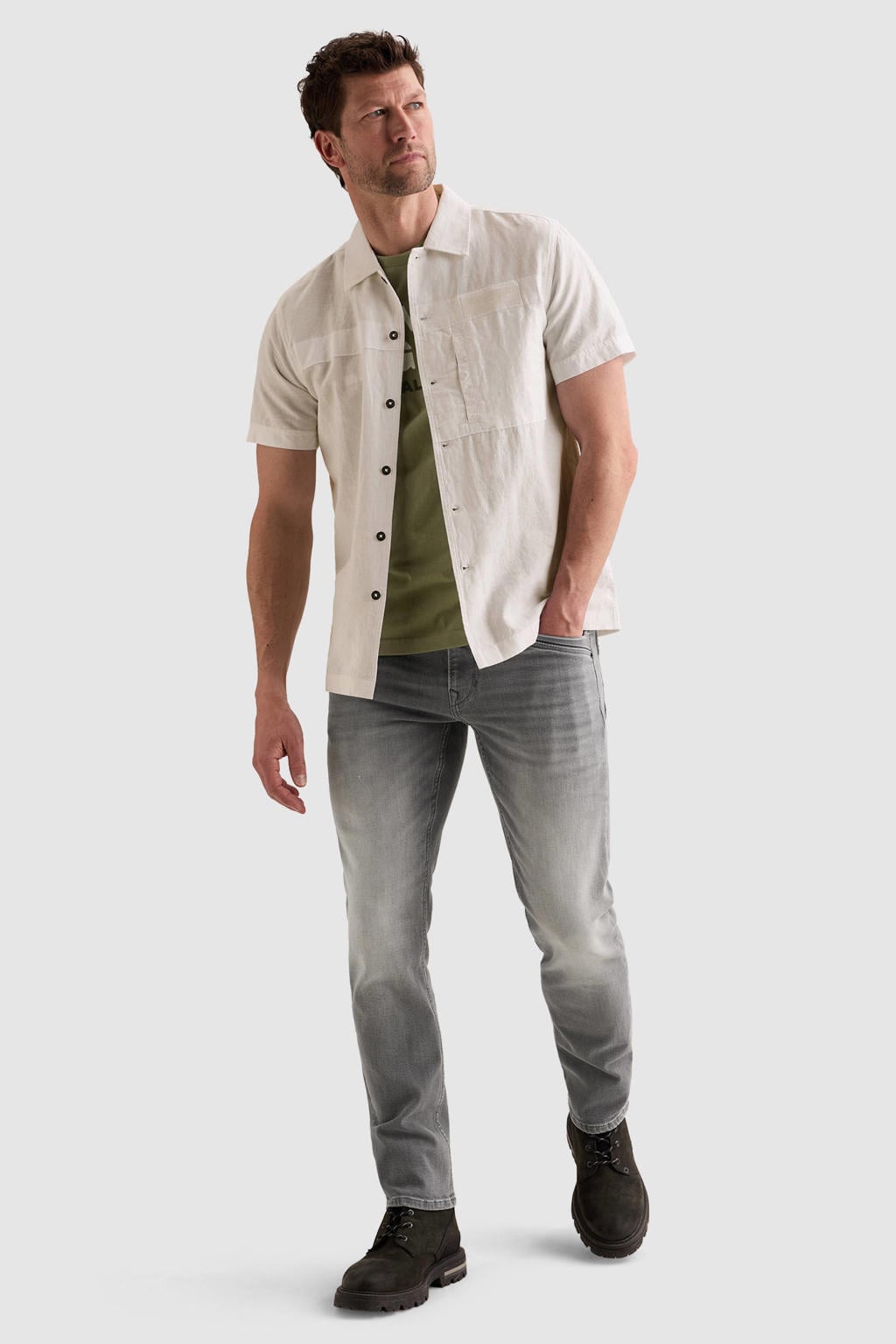 PME Legend regular fit overhemd met linnen - wit