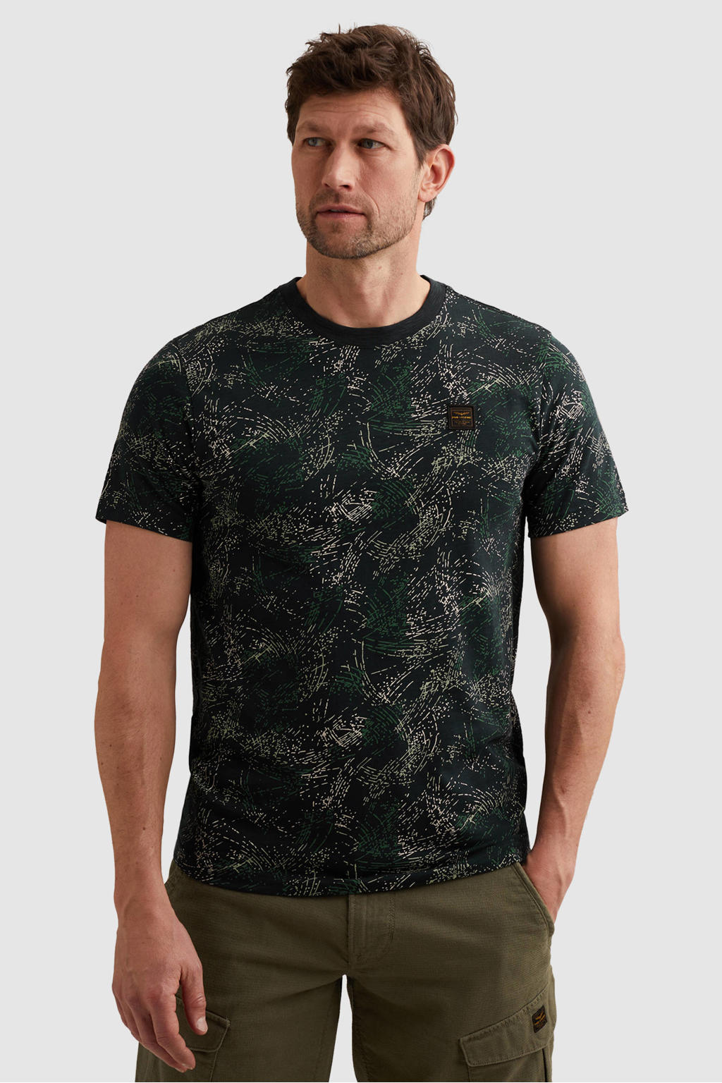 Antraciete heren PME Legend regular T-shirt van katoen met korte mouwen en ronde hals