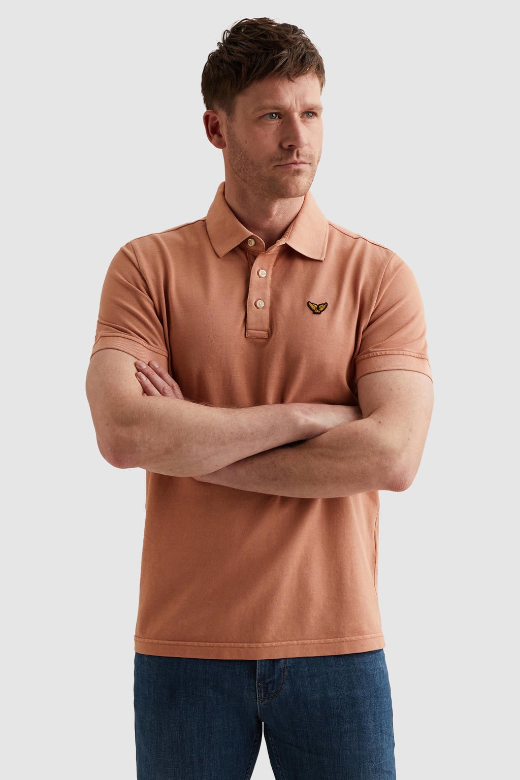 Roze heren PME Legend regular polo van katoen met logo dessin, korte mouwen, knoopsluiting en geribde boorden