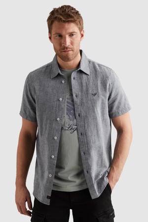regular casual overhemd met linnen blauw