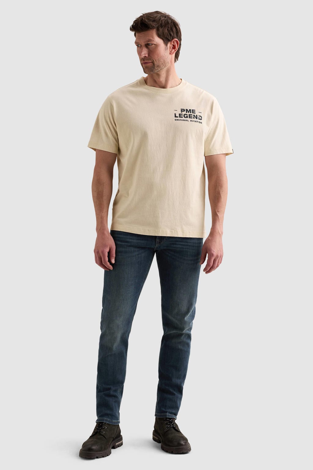 PME Legend regular fit T-shirt met backprint - ecru