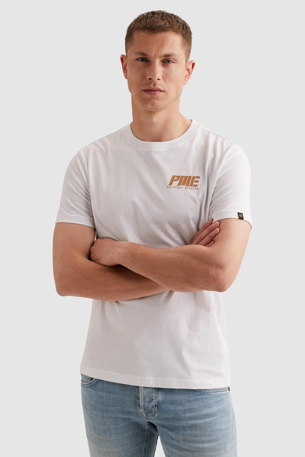 Witte heren PME Legend regular T-shirt van katoen met backprint, korte mouwen en ronde hals