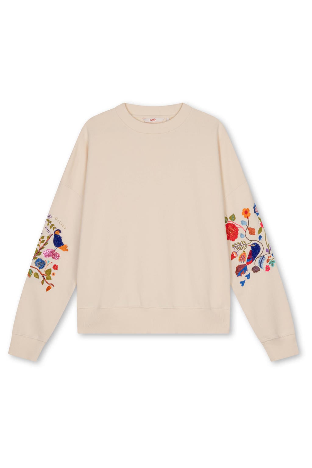 Beige en multikleurige dames Oilily sweater broderie met effen, lange mouwen en ronde hals