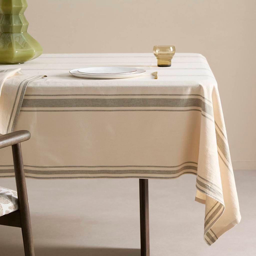 NOUS Living katoenen tafelkleed 250x150 cm - zand/groen
