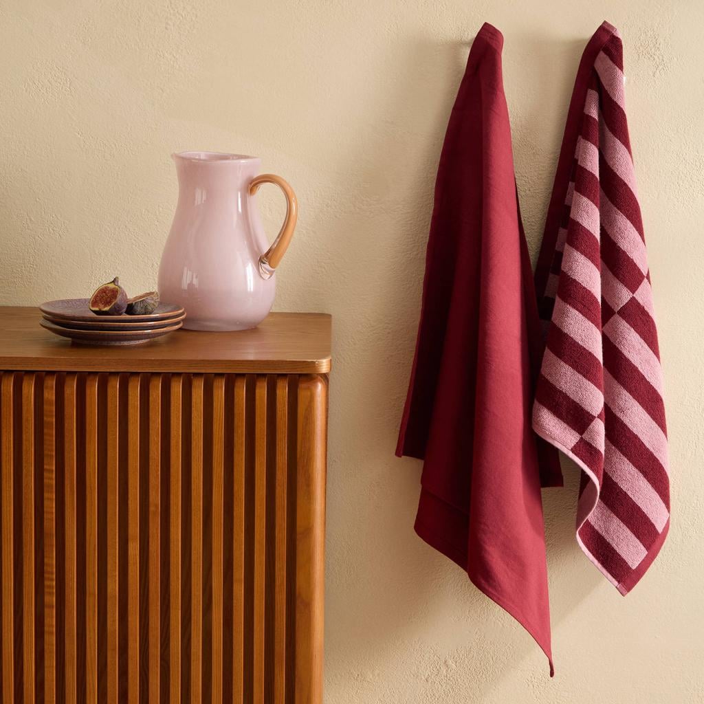 NOUS Living Amara katoenen thee/keukendoek (set van 2) - roze