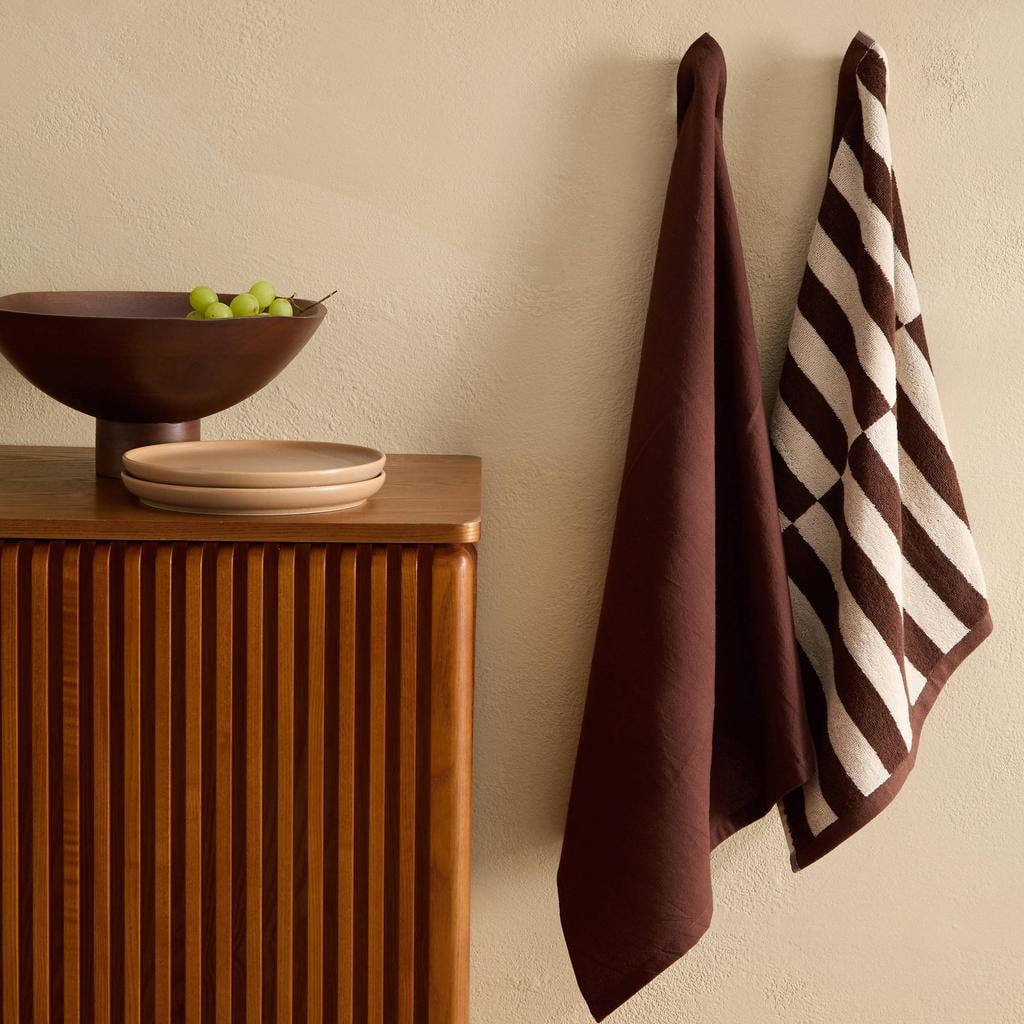 NOUS Living katoenen thee/keukendoek Amara (set van 2) - bruin