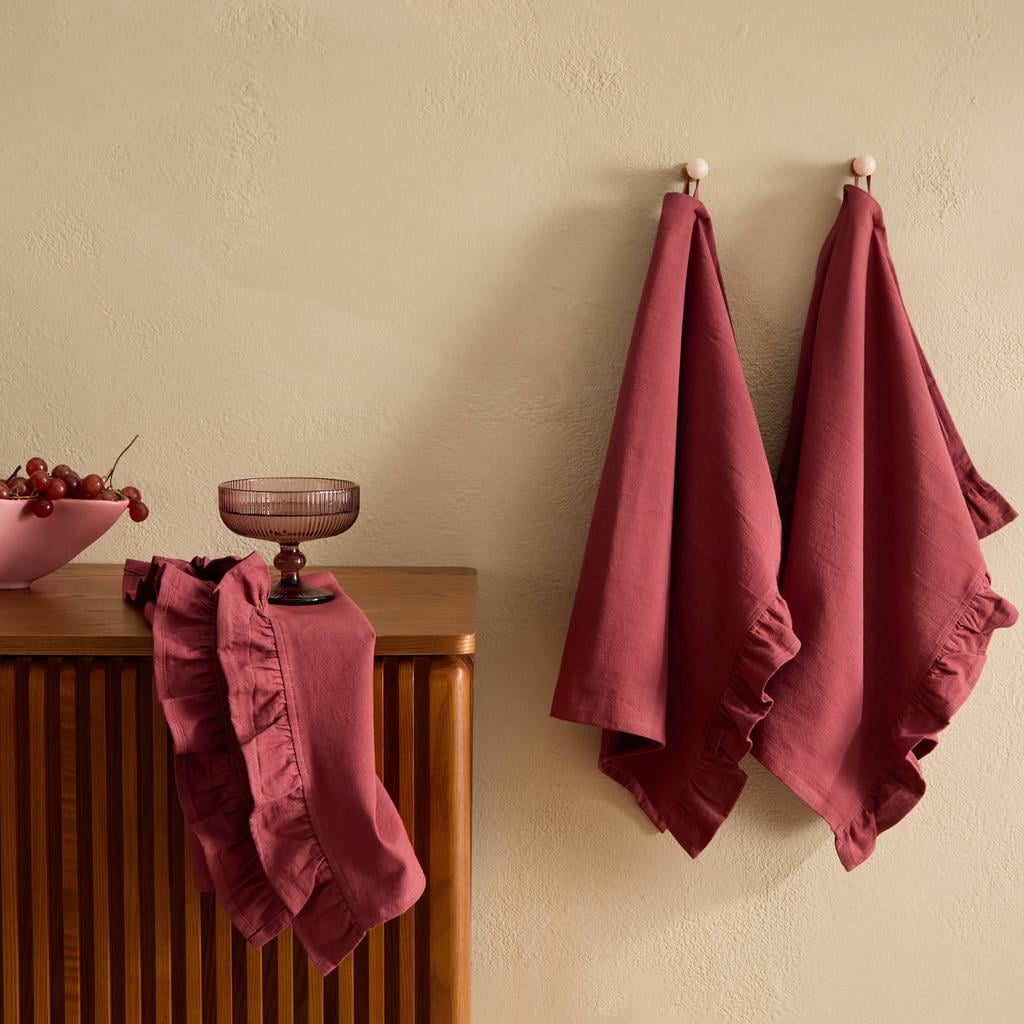 NOUS Living katoenen theedoeken Tess 70x50 cm - rood (set van 3)
