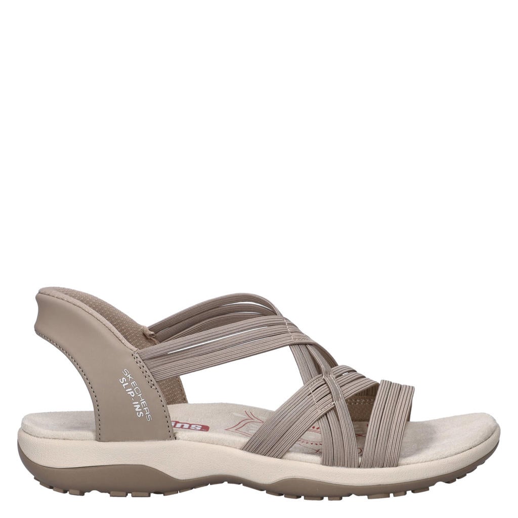 Taupe dames Skechers Hands Free Slip-Ins Reggae Slim sandalen van textiel