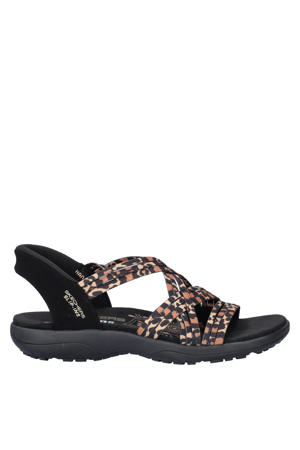 Hands Free Slip-Ins Reggae Slim sandalen met panterprint beige/zwart