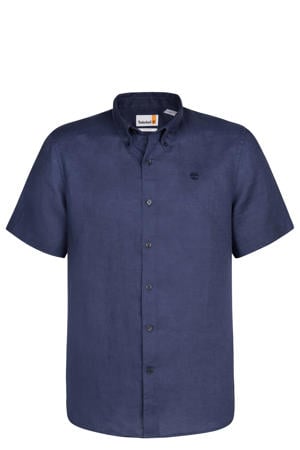 regular casual overhemd met linnen donkerblauw