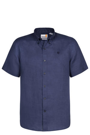 regular casual overhemd met linnen donkerblauw