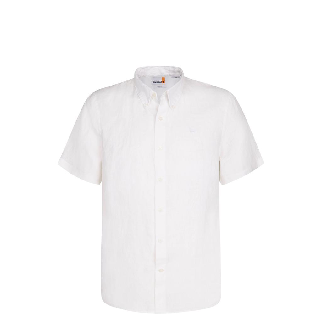 Witte heren Timberland regular casual overhemd van linnen met effen, korte mouwen, button down sluiting en knoopsluiting