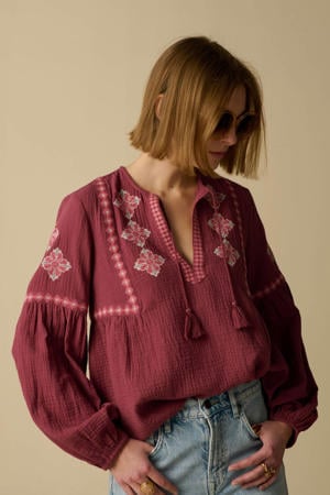 gebloemde blouse donkerrood