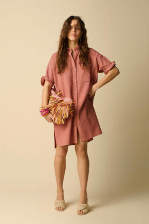 gestreepte midi jurk roze