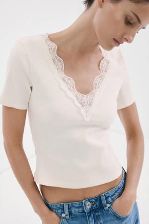 T-shirt met kant ecru
