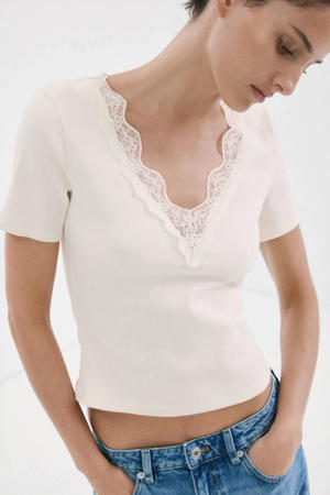 T-shirt met kant ecru
