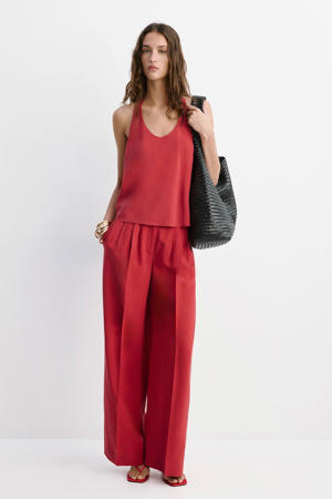 wide leg regular waist broek rood