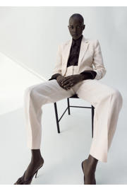 thumbnail: Mango straight regular waist broek met linnen beige