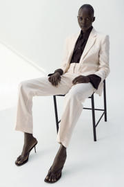 thumbnail: Mango regular blazer met linnen beige