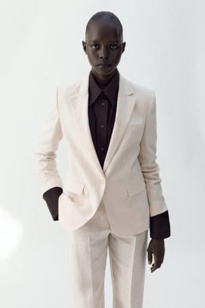 regular blazer met linnen beige