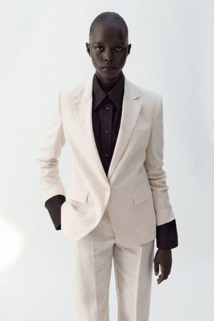 regular blazer met linnen beige