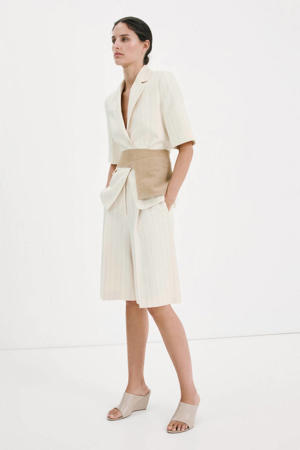 straight regular waist bermuda short met krijtstreep ecru