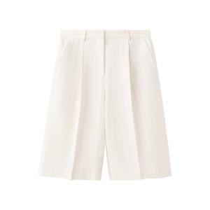 straight regular waist bermuda short met krijtstreep ecru