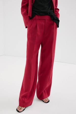 wide leg regular waist pantalon met linnen rood