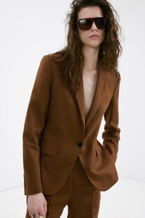 getailleerde blazer met linnen bruin