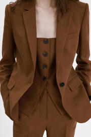 thumbnail: Mango getailleerde blazer met linnen bruin