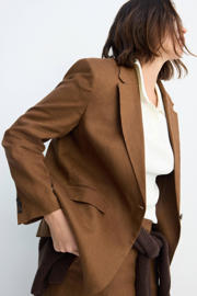 thumbnail: Mango getailleerde blazer met linnen bruin