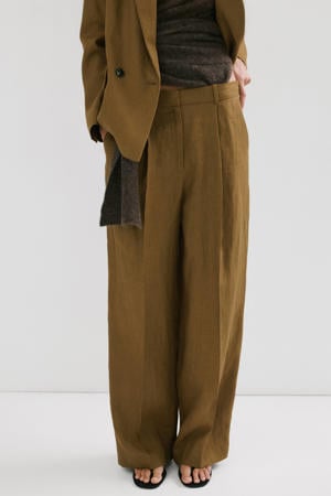 straight regular waist broek met linnen kaki