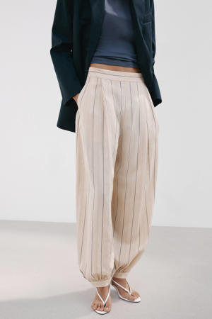 barrel regular waist gestreepte broek beige