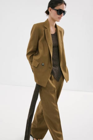 regular blazer met linnen olijfgroen