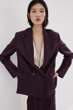 regular blazer met linnen donkerpaars