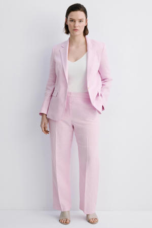 straight regular waist broek met linnen lichtroze