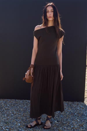 midi jurk bruin