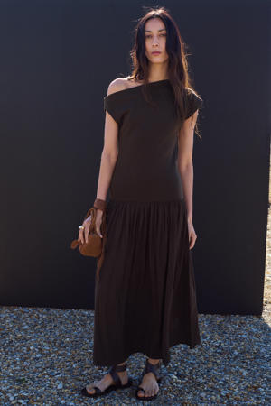 midi jurk bruin