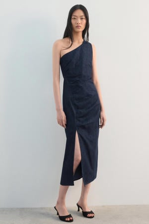 off shoulder jurk dark blue denim