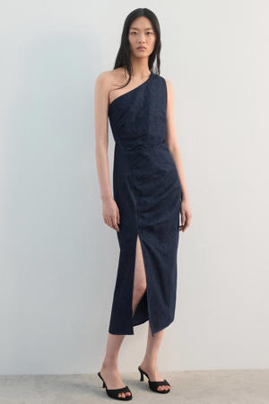 off shoulder jurk dark blue denim