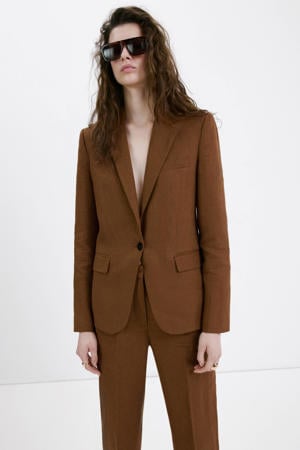 straight regular waist broek met linnen bruin