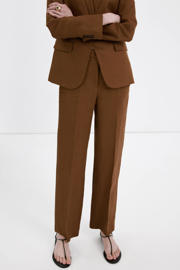 thumbnail: Mango straight regular waist broek met linnen bruin