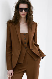 thumbnail: Mango straight regular waist broek met linnen bruin