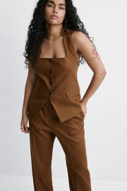 thumbnail: Mango straight regular waist broek met linnen bruin